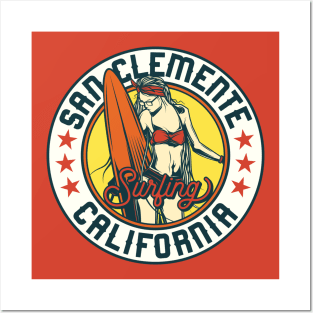 Vintage Surfing Badge for San Clemente, California Posters and Art